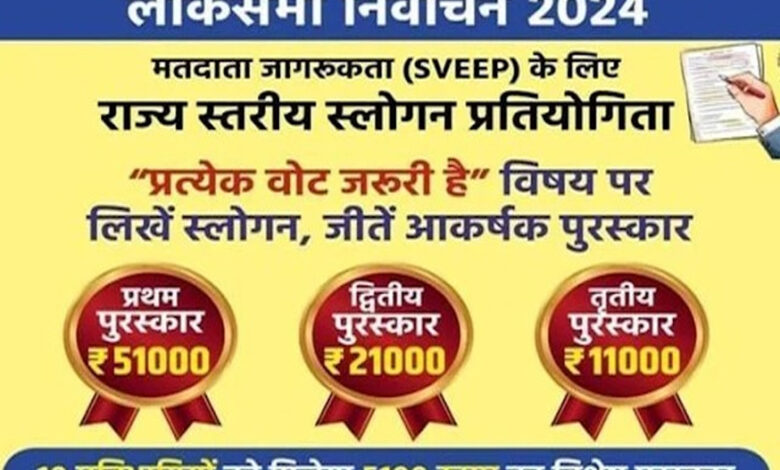 “प्रत्येक वोट जरूरी है” पर राज्य स्तरीय स्लोगन प्रतियोगिता के लिए प्रविष्टि जमा करने की अंतिम तिथि 30 अप्रैल