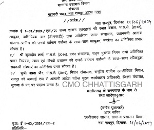 तीन आईएएस के तबादले, सुकमा जिला पंचायत सीईओ बनाई गई नम्रता जैन