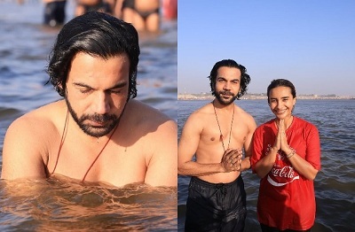 प्रयागराज महाकुम्भ में राजकुमार राव ने पत्नी संग लगाई डुबकी