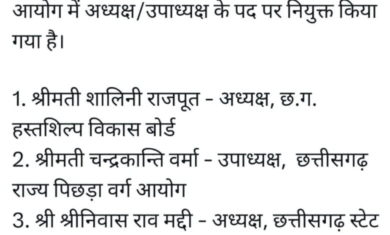 बड़ी खबर/आयोग-मंडल की नियुक्तियों में नामों का संशोधन, जानें किन्हें मिला कौन सा आयोग