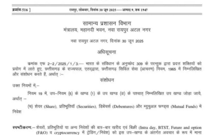 सरकारी कर्मचारियों को शेयर व म्युचुअल फंड में निवेश की रहेगी अनुमति, इंट्राडे ट्रेडिंग पर रोक